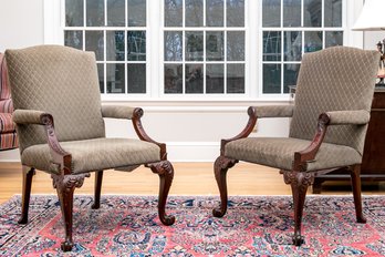 Pair Of Baker Velvet Upholstered Armchairs