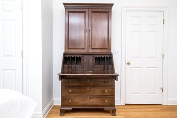 Tall Dark Stained Blind Door Chippendale Style Cherry Secretary