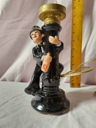 Vintage Charlie Chaplin Clinging To Lamp Post With Liquor Bottle, Made In Japan, This Will Need To Be Rewired