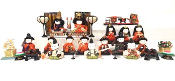 Vintage Traditional Japanese Hinamatsuri Porcelain 15 Doll Set With Accessories