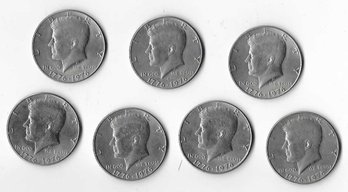 1) Lot Of 7 Bicentennial 1976 Kennedy Half Dollars No Mint Marks