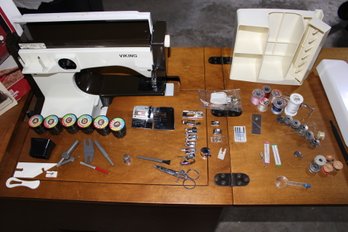 Vintage Husqvarna Viking 6000 Sewing Machine With Table  Chair And Accessories