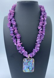 Natural Beauty Purple Turquoise & Abalone Sterling Silver Multi Strand Necklace