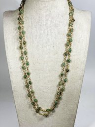 Fine Gold Wire Jade Beaded Necklace 20' Long