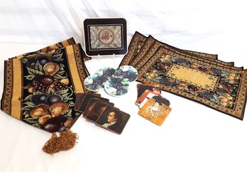 Old World Collection 'flowing Fruits & Grapes' Table Runner, Placemats And Assorted Coasters