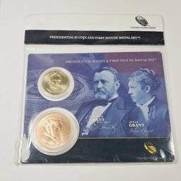 U S Government Ulysses S. Grant Presidential Golden Dollar $1 Coin And First Spouse Medal Set