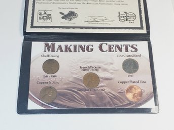 American Heritage Mint Making Coins In Folder 5 Coin Set  Lincoln Cents