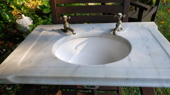 2 ANTIQUE MARBLE BATH SINKS WITH PORCELAIN BASINS 30' X  20' LOT OF 2