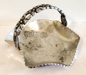 Vintage Hand Wrought Creations By Rodney Kent Hammered Aluminum Basket W/Tulips #429