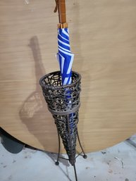 Wrought Iron And Wicker Umbrella Stand