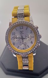 Crystal Bezel Yellow And Silvertone Watch