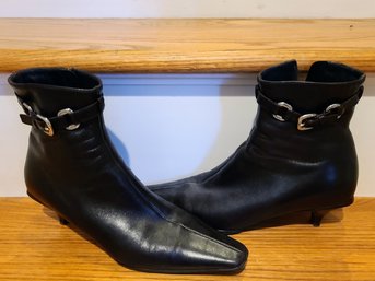 Prada Black Leather Ankle Boots Size 37