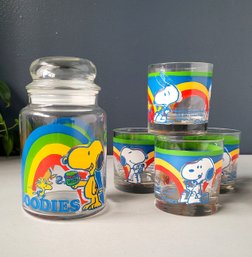 5 Pc 60s Peanuts Glass Tumbler/ Cannister Set