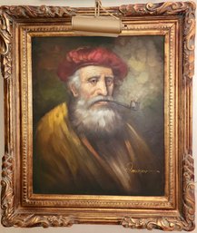 Oil On Canvas, Bearded Man With Pipe, Signed Davison