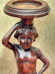 Italian Carved Wood Cherub Pedestal/Plant Stand, Marble Top