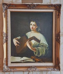 Oil On Canvas, The Lute Player After Carravaggio, Signed Robert (?)