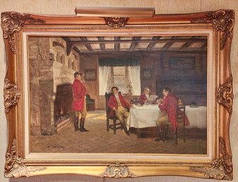 Oil On Canvas, The Hunt Breakfast (after) F. M. Bennett, Signed E. Larroque