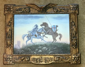 Oil On Canvas, Jousters, In 3-D Custom Frame, Unsigned
