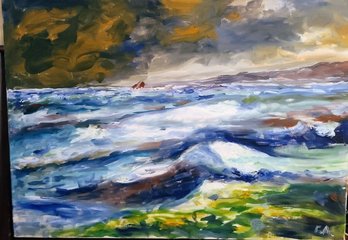 Landscape Of Ocean Painting, On Canvas Unframed