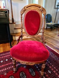 Red Velvet, Victorian Antique Armless Throne Chair