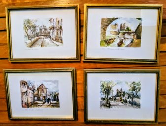 Four Framed Watercolor Lithographs Of Paris