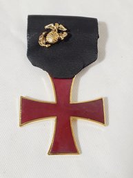 Red Cross Knights Templar Masonic Officer Breast Jewel - With Gold Tone US Marine Corp Pin