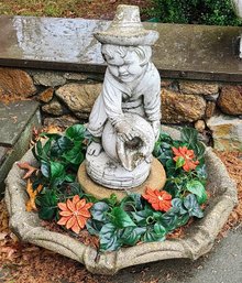 Adorable Stone Statue, Boy Dumping Pitcher Bird Bath & Concrete Fountain Container , Garden Decor