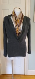 Theory Designer Low V Neck Wool, Casmere And Mohair Sweater With Stylish Scarf