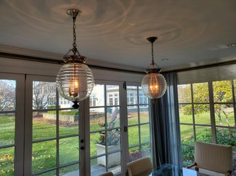 Pair Of Beautiful Silver Plated Chandelier With Beehive Clear Glass Globes