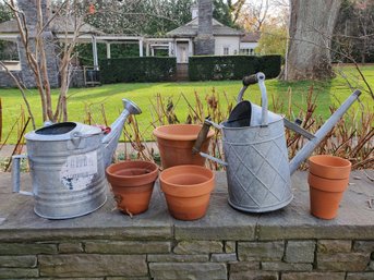 Assortment Of Terracotta Garden Pots & Galvanized Watering Cans