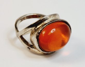 Unique Vintage Sterling Silver Orange Stone Ring