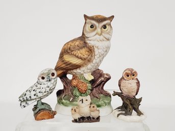 Vintage Collection Of Eleven Owl Glass, Ceramic & Wood Figurines