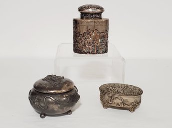 Vintage Trio Of Silver Plate Jars & Trinket Boxes