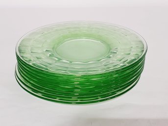 Set Of Eight Vintage Green Depression Glass 6.25' Luncheon Dessert Plates