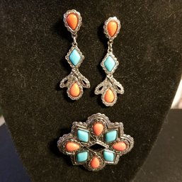1990's Avon Southwestern Earrings And Broach - Etched