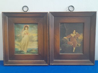 Pair Of Boy And Girl In Wooden Frames, 11'x13' VG (6)