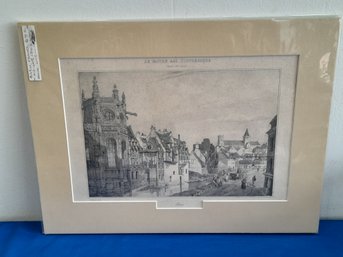 Caen, France: Mid To Late 1800's Lithograph 16th Century View 12'x16' Copper Engraving (1)