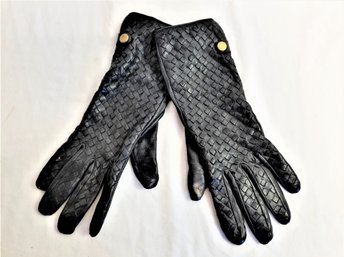 Women's Renee's Of New York Black Basket Weave Genuine  Leather/lined Gloves