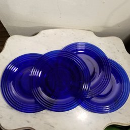 4 Colbalt Blue Dinner Plates - Has Scratches