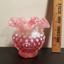 Fenton Pink And White Hobnail Bud Vase