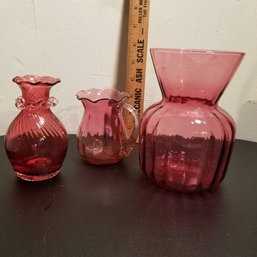 3 Piece Cranberry Glass