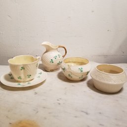 4 Pieces  Of Belleek Ireland China - Chips And Cracks Present