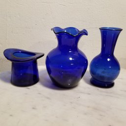 3 Cobalt Blue Glassware Pieces