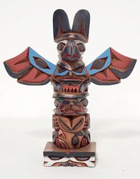 Vintage Carved Wood ART Alaska Smithon / Iverson Made In Alaska Totem Pole Figurine