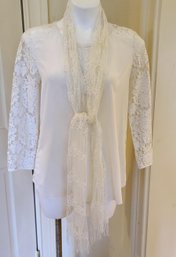 Rebecca Taylor White Lace Blouse With Lacy Embroidered White Scarf