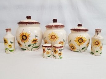 Vintage Lorren Home Trends 3-piece Ceramic Canister Set With Salt & Pepper Shakers & Oil & Vinegar Jars