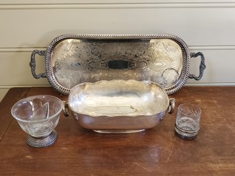 Grouping Of Vintage Silverplate & Glass Dining & Servingware