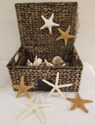 Decorative Woven  Wicker Basket Fille With Coral & Starfish