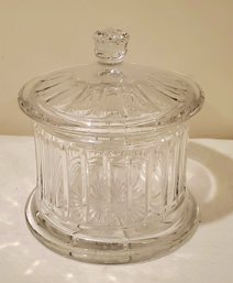 Large Vintage Heisey Ribbed Clear Glass Canister With Lid