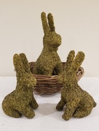 Three Mossy Rabbits With Basket